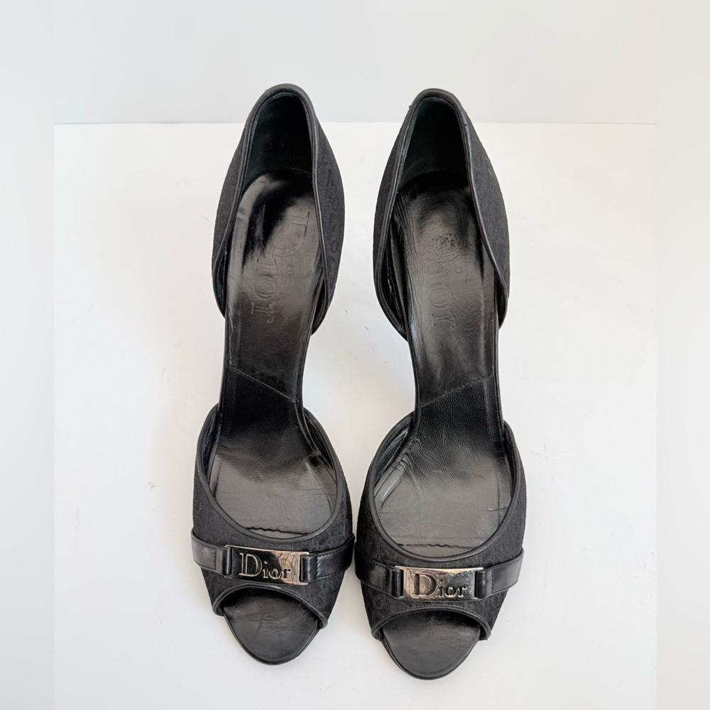 Christian Dior Vintage Black logo plaque trotter peep toe D’orsay pumps EU 39.5 - Picture 7 of 7